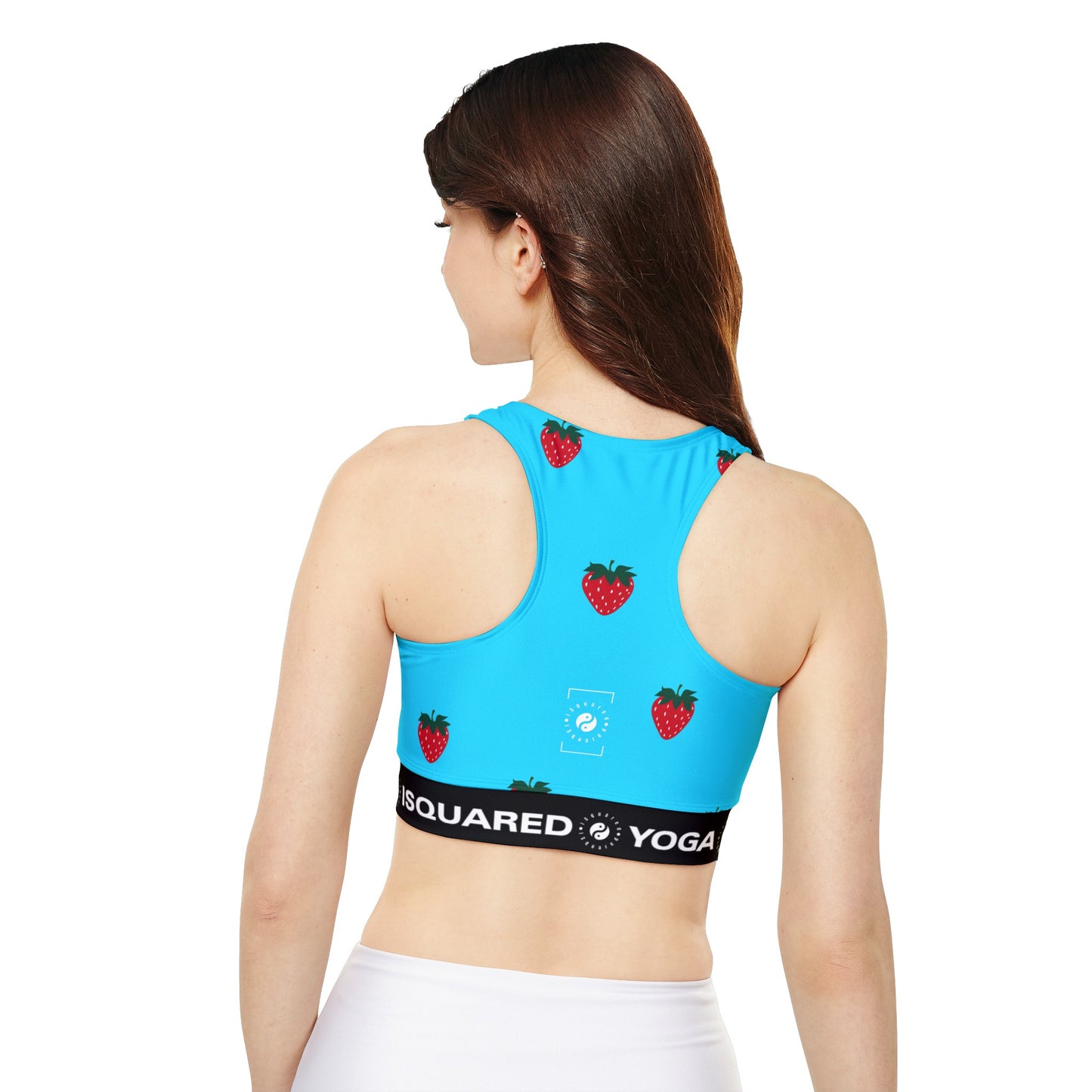 #22DEFF Light Blue + Strawberry - Lined & Padded Sports Bra