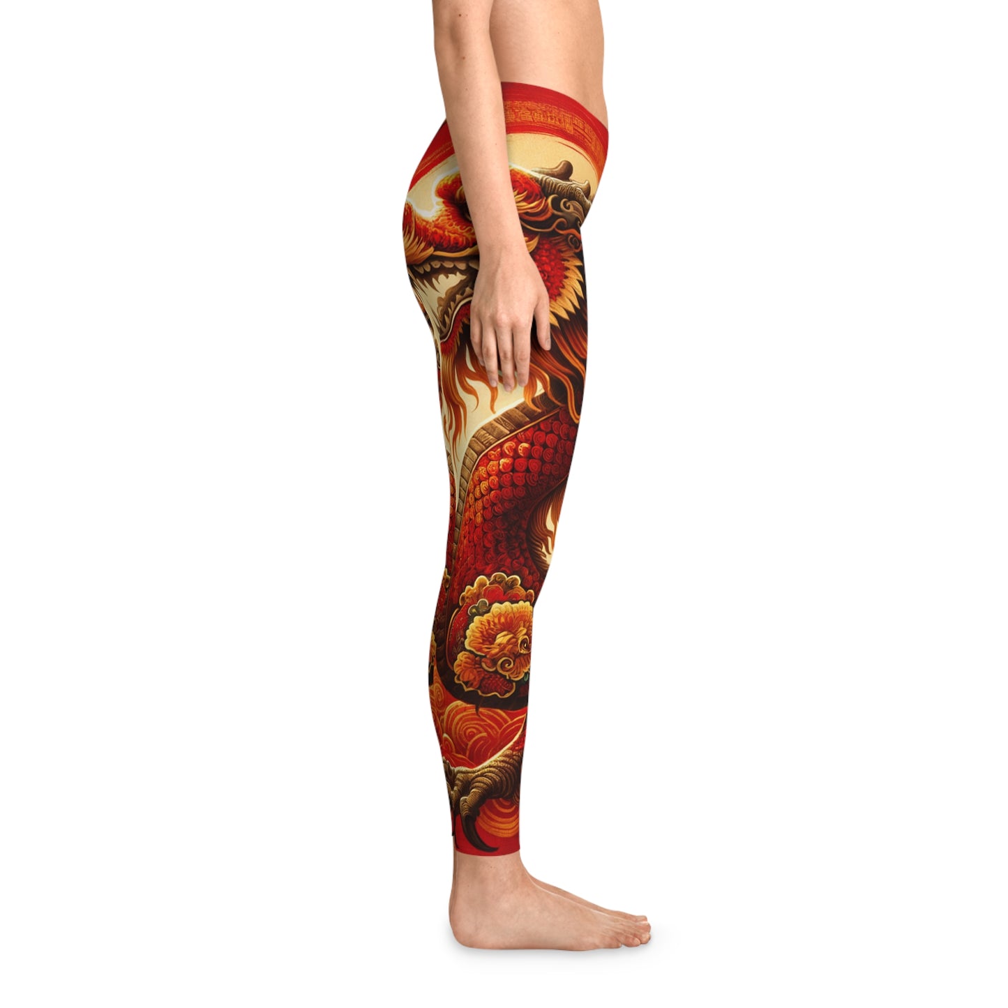 "Golden Dragon Dance in the Crimson Twilight" - Unisex Tights