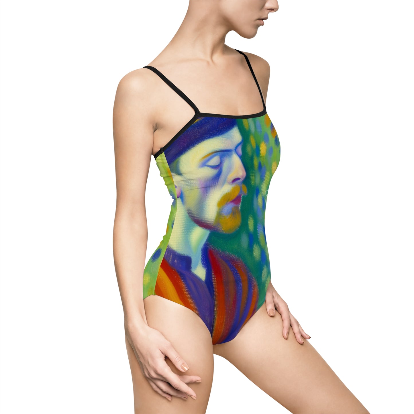 "Serene Resilience: A Frida's Solitude in hues" - Openback Swimsuit