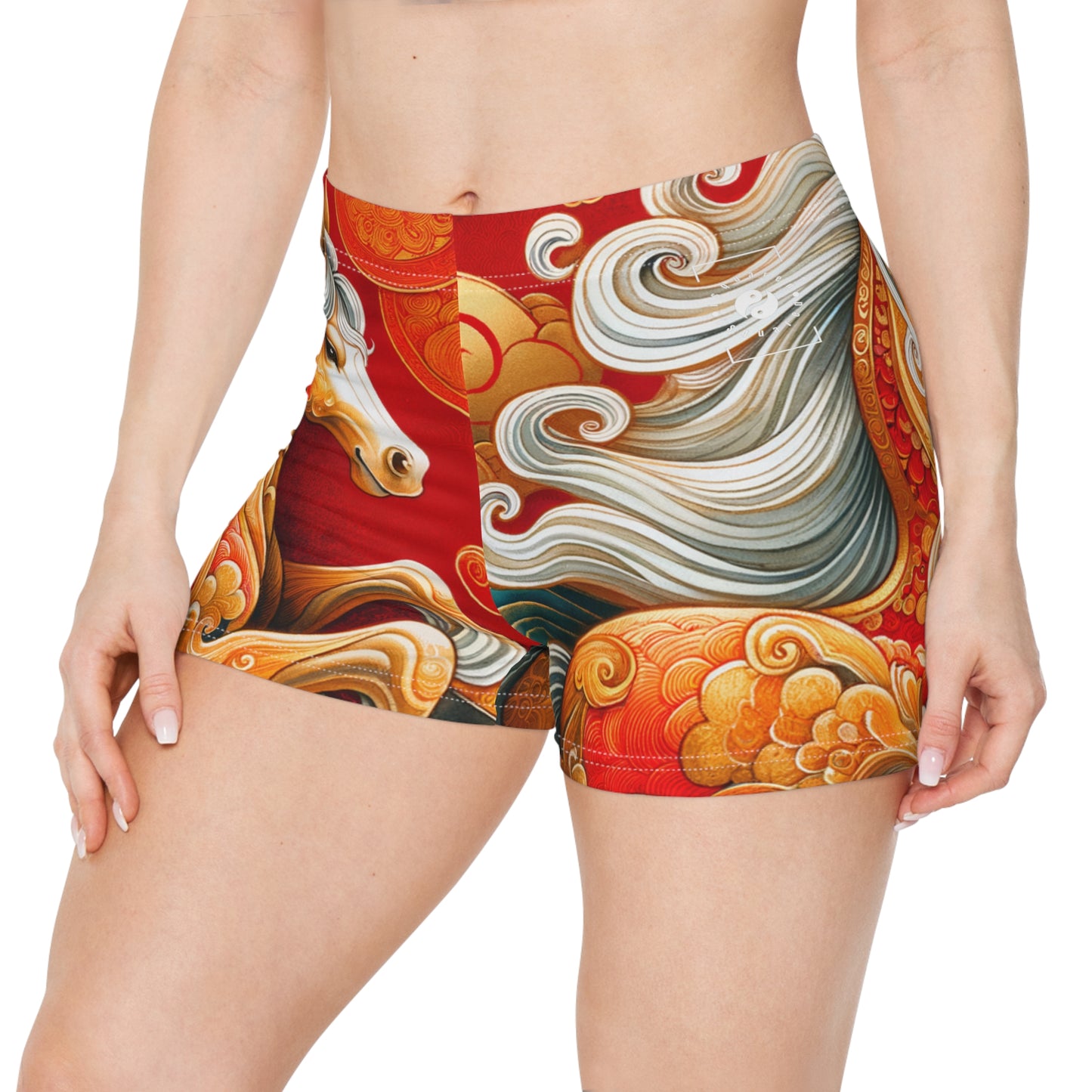 "Gold Gallop on Vermilion Vista: A Lunar New Year’s Ode" - Mini Hot Yoga Short