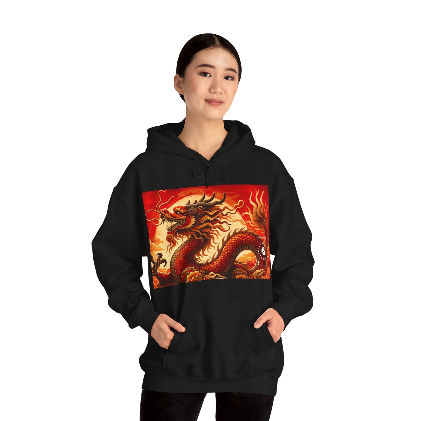 "Golden Dragon Dance in the Crimson Twilight" - Hoodie