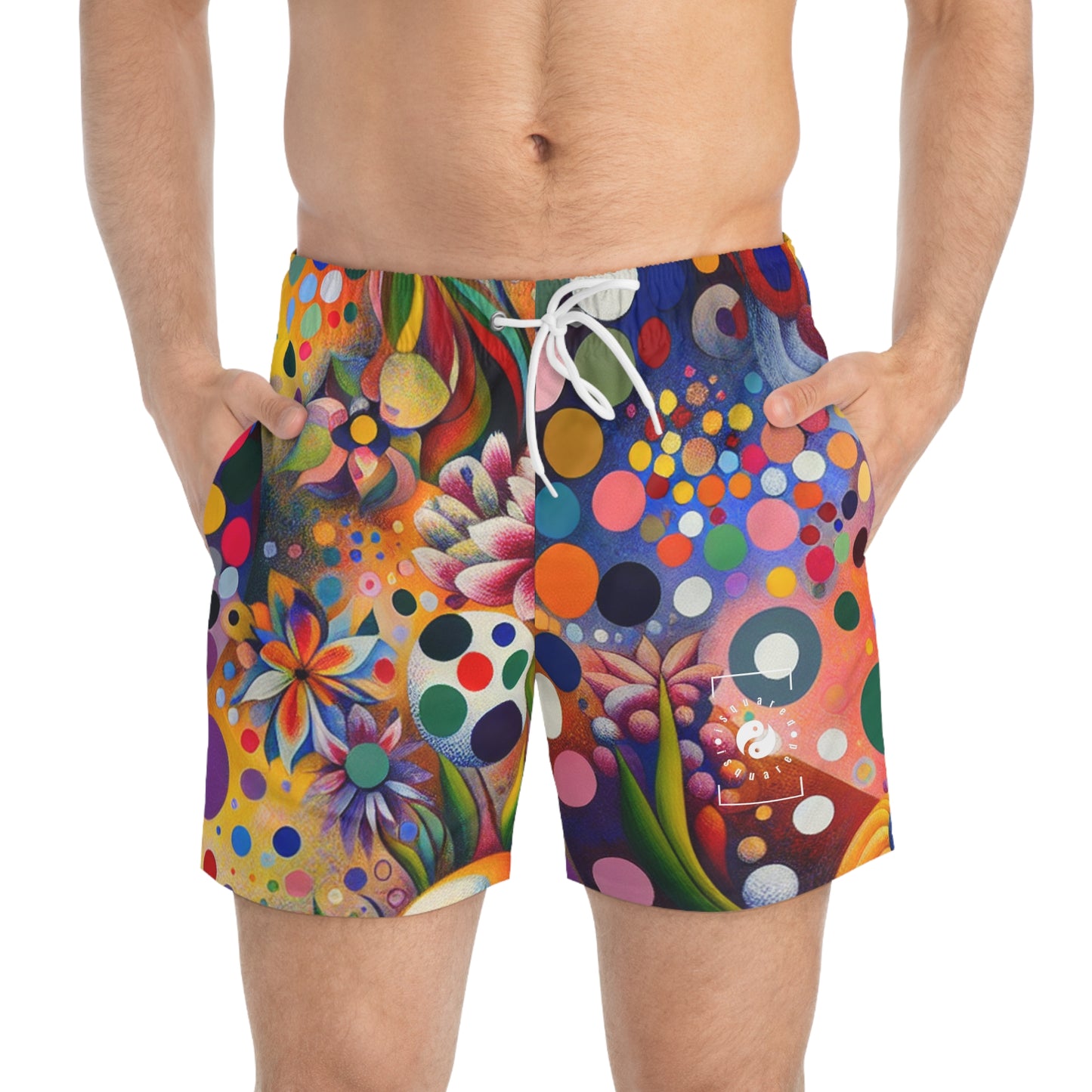 "Polka Petals in Yogic Surrealism: An Artistic Salute to Kusama and Kahlo" - Swim Trunks for Men