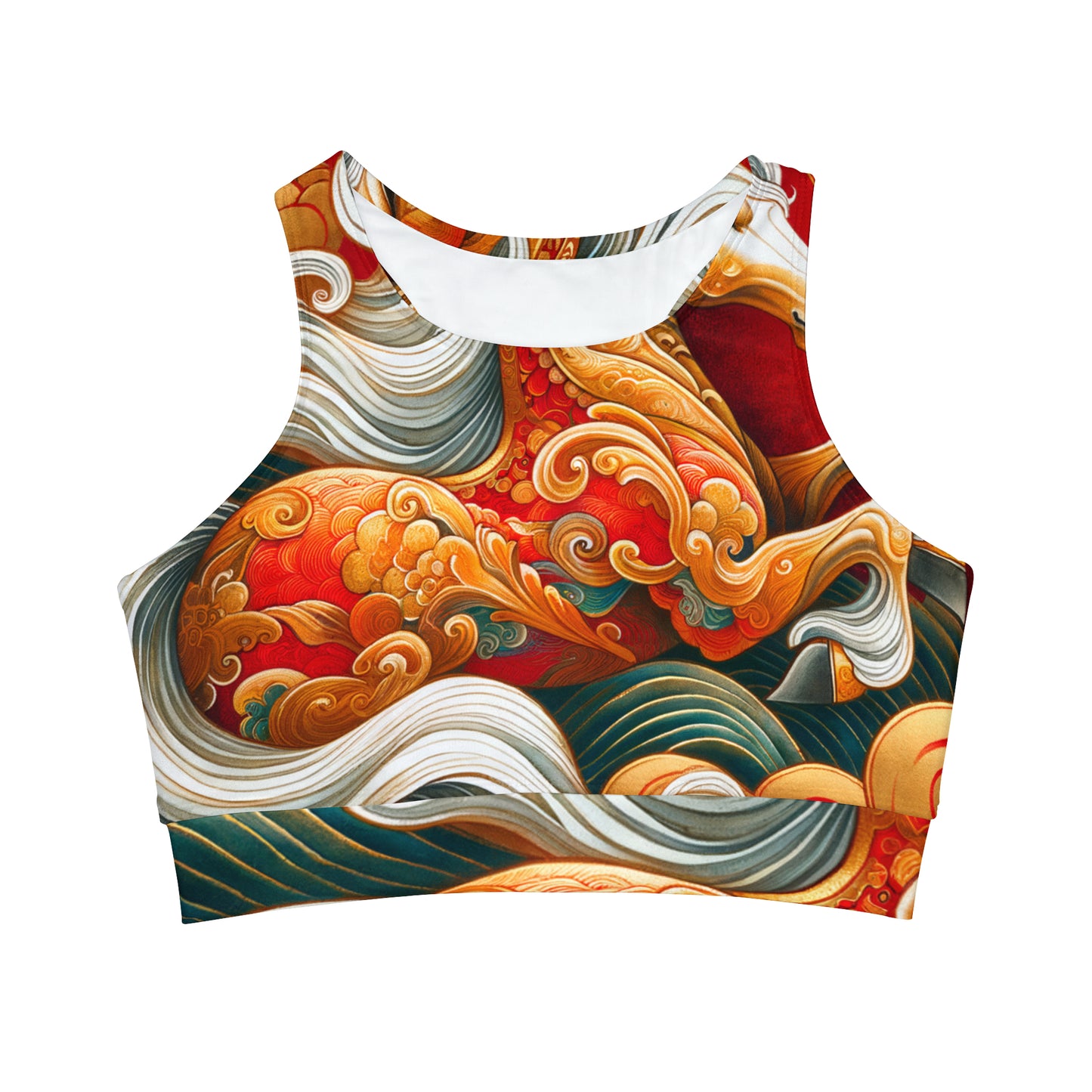 "Gold Gallop on Vermilion Vista: A Lunar New Year’s Ode" - High Neck Crop Top