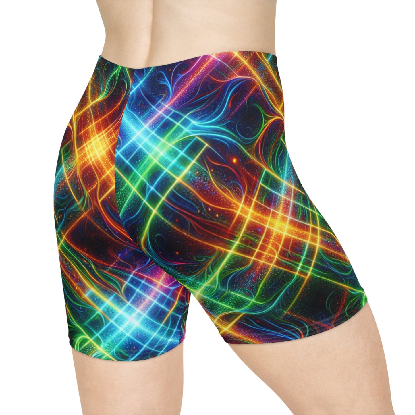 "Neon Plaid Luminosity Matrix" - Hot Yoga Short