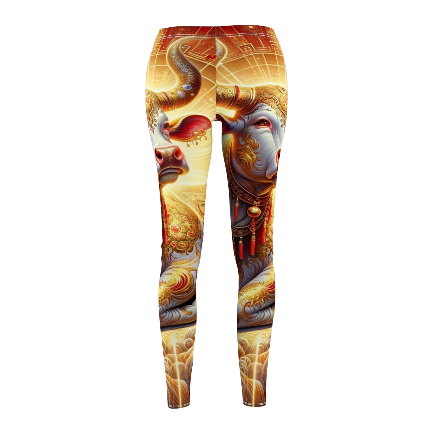 "Golden Euphoria: A Dance of the Divine Bovine" - Casual Leggings