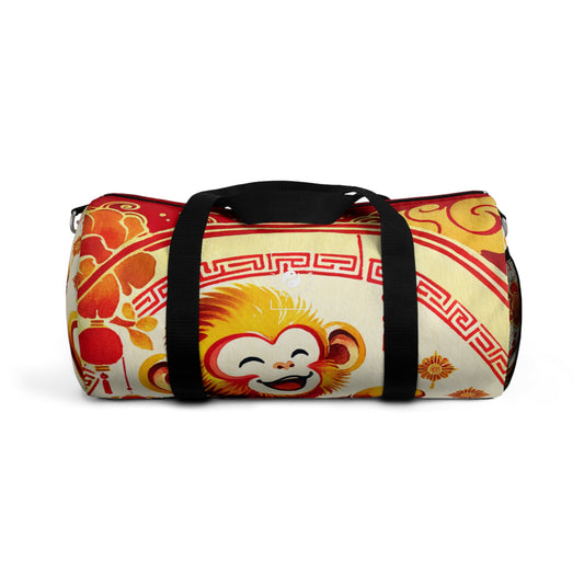 "Golden Simian Serenity in Scarlet Radiance" - Duffle Bag