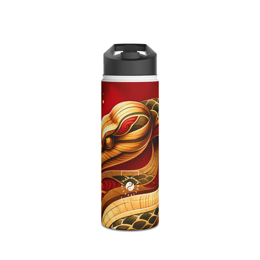 "Crimson Serenity: The Golden Snake" - Water Bottle