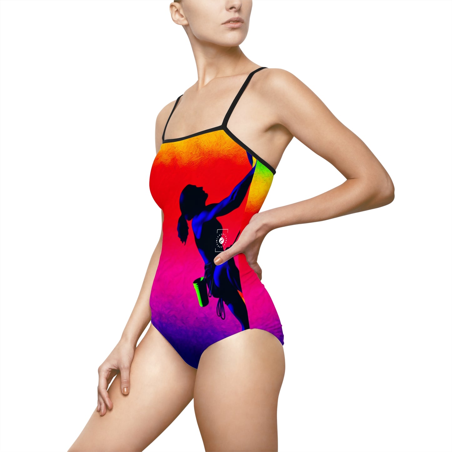 "Technicolour Ascent: The Digital Highline" - Openback Swimsuit