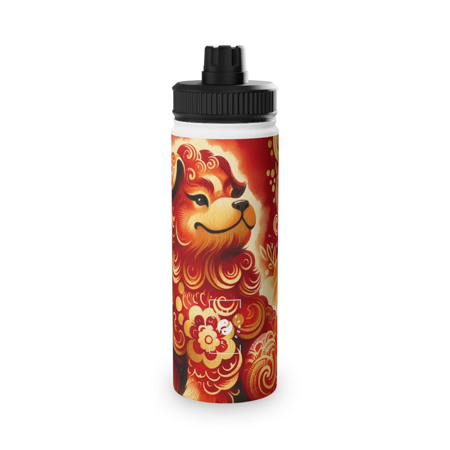 "Golden Canine Emissary on Crimson Tide: A Chinese New Year Odyssey" - Sports Water Bottle