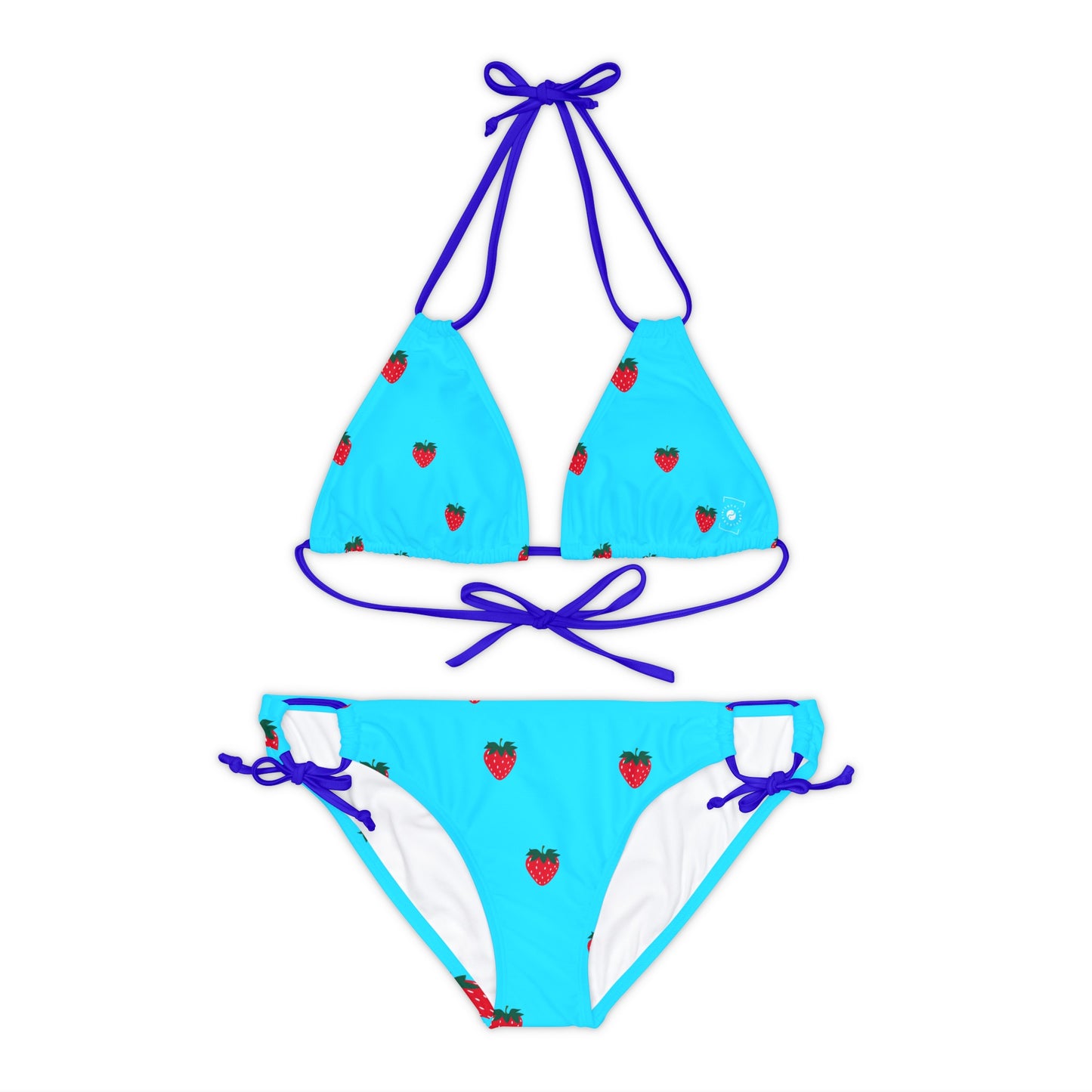 #22DEFF Light Blue + Strawberry - Lace-up Bikini Set