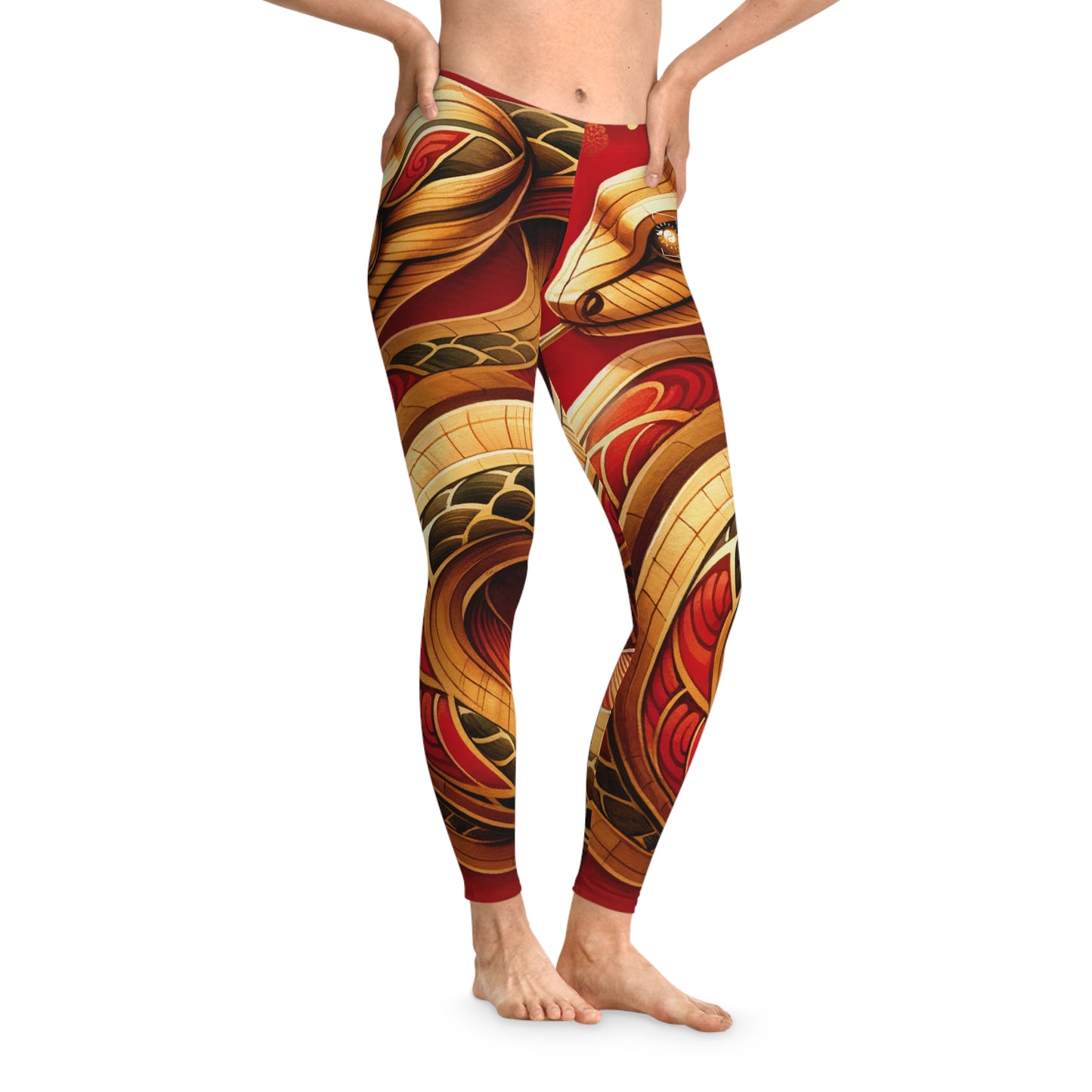 "Crimson Serenity: The Golden Snake" - Unisex Tights