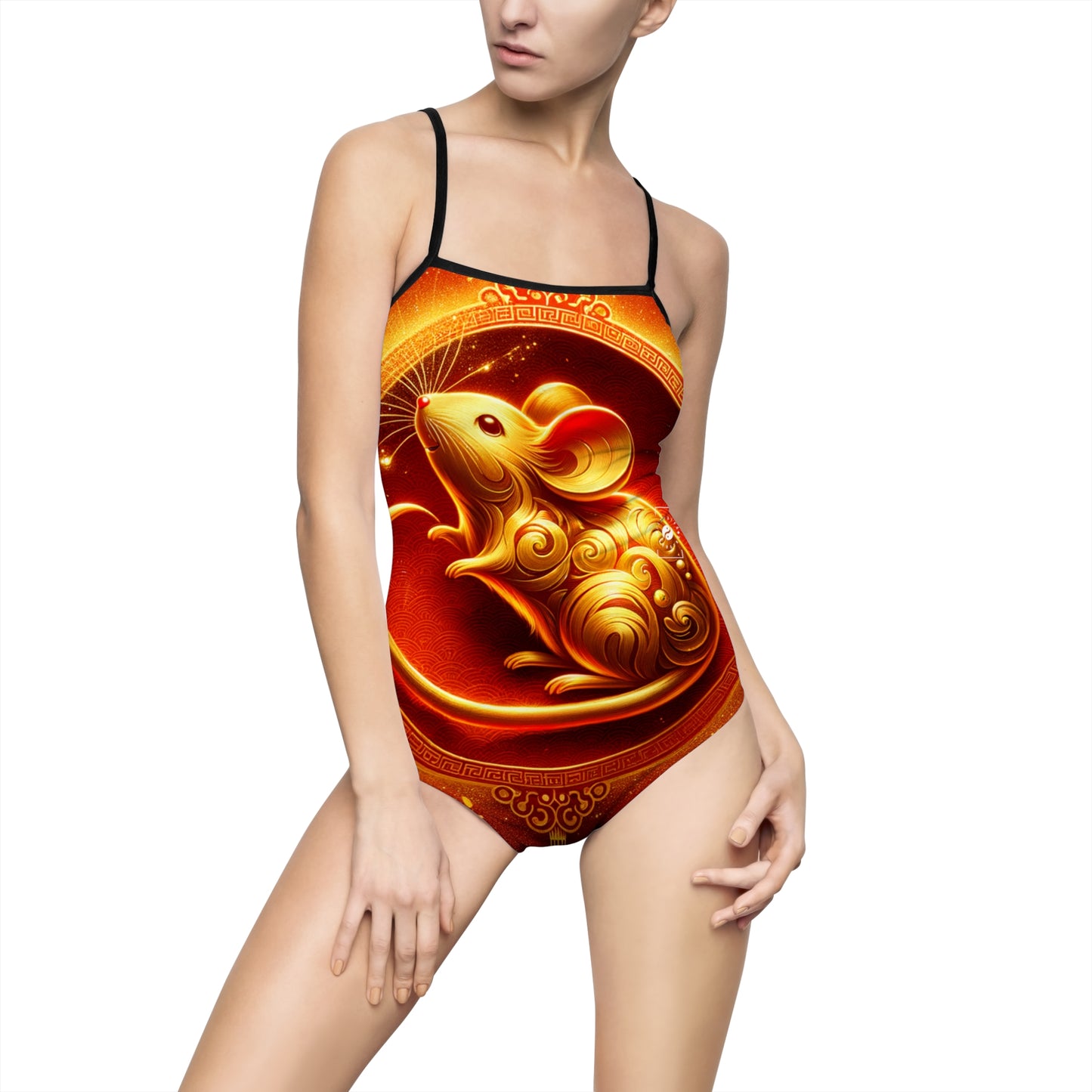 "Golden Emissary: A Lunar New Year's Tribute" - Openback Swimsuit