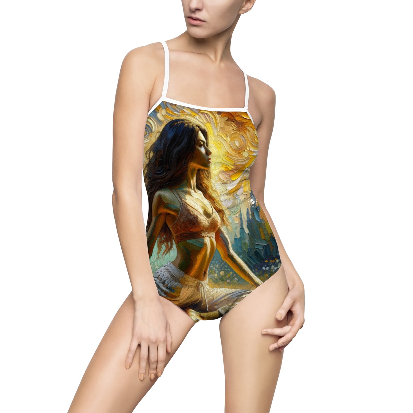 "Golden Warrior: A Tranquil Harmony" - Openback Swimsuit