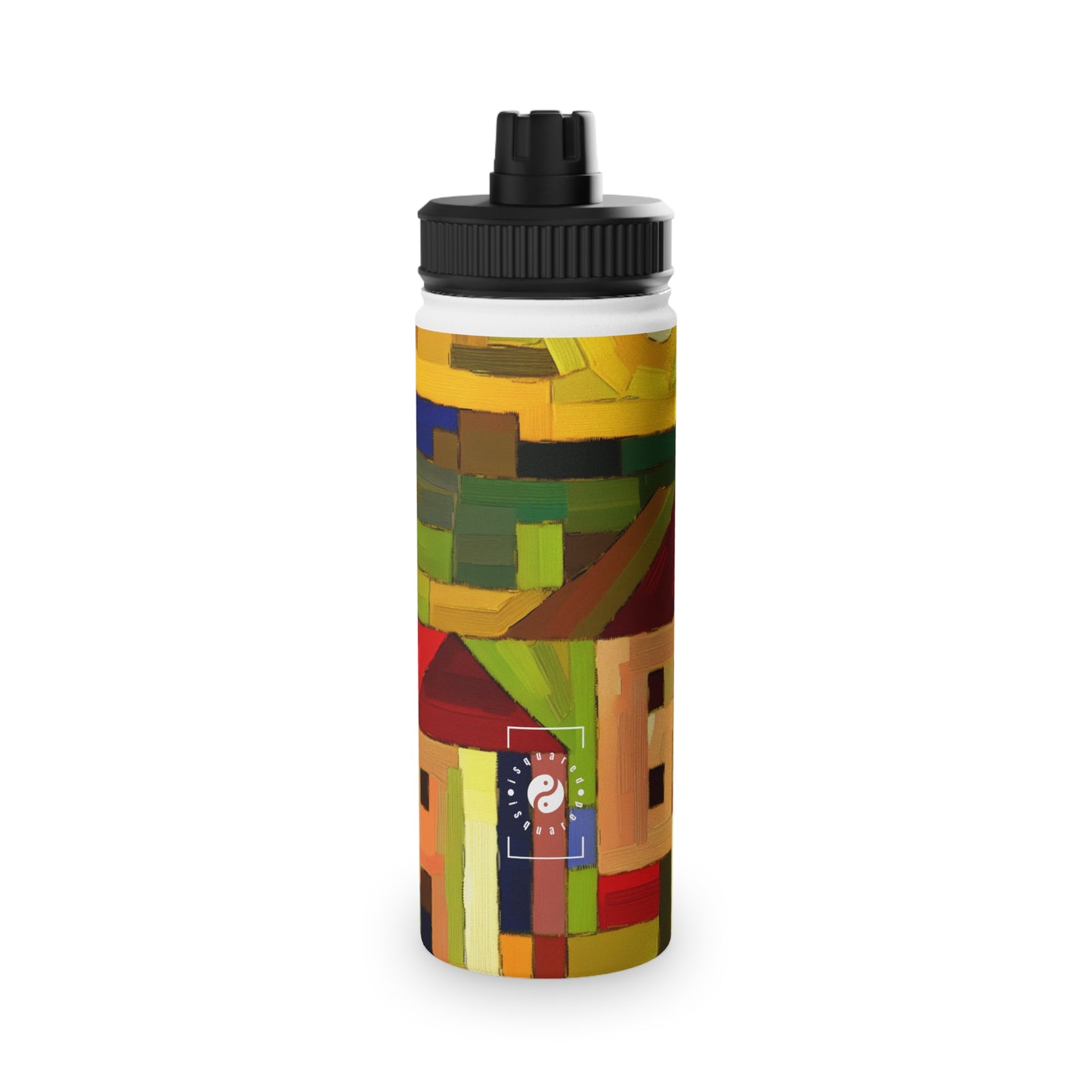 "Earthen Adobes in Hues of Hundertwasser" - Sports Water Bottle