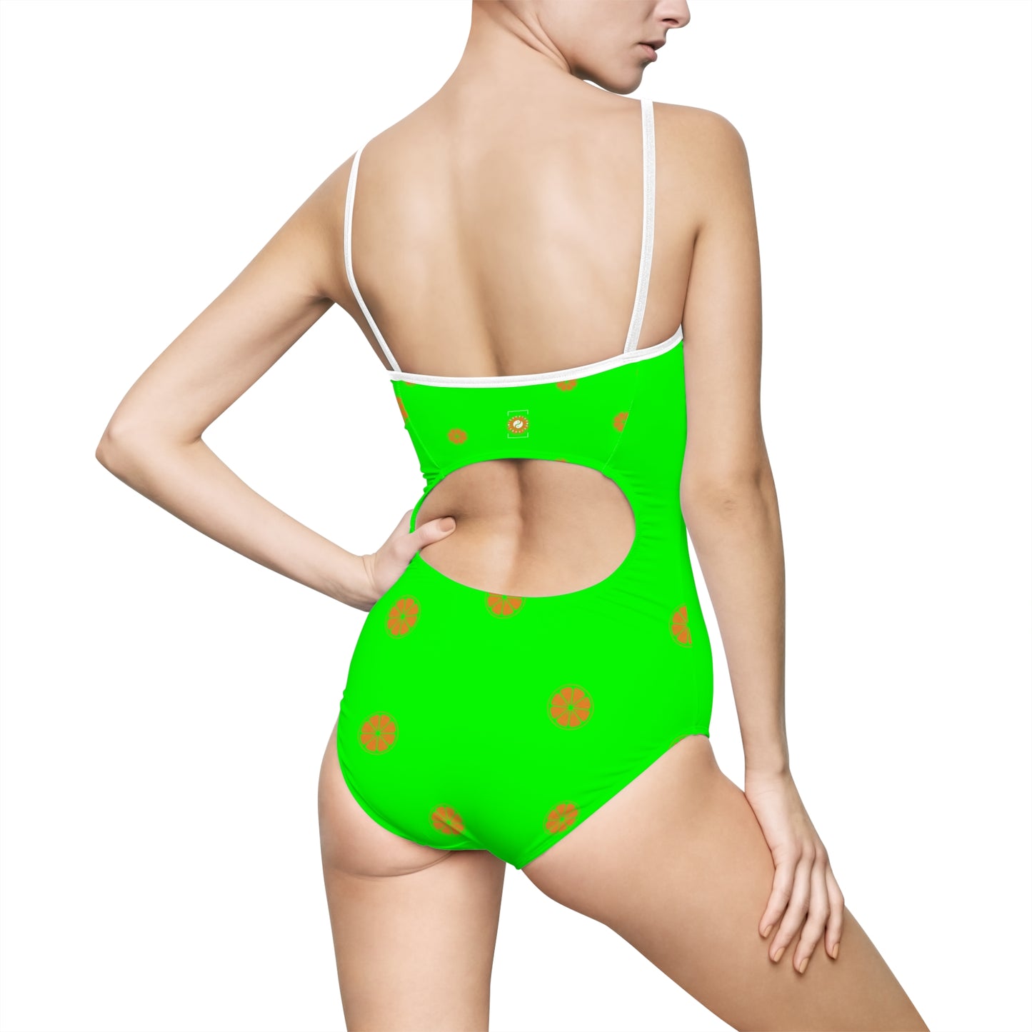 #05FD00 Lime Green + Mandarin - Openback Swimsuit