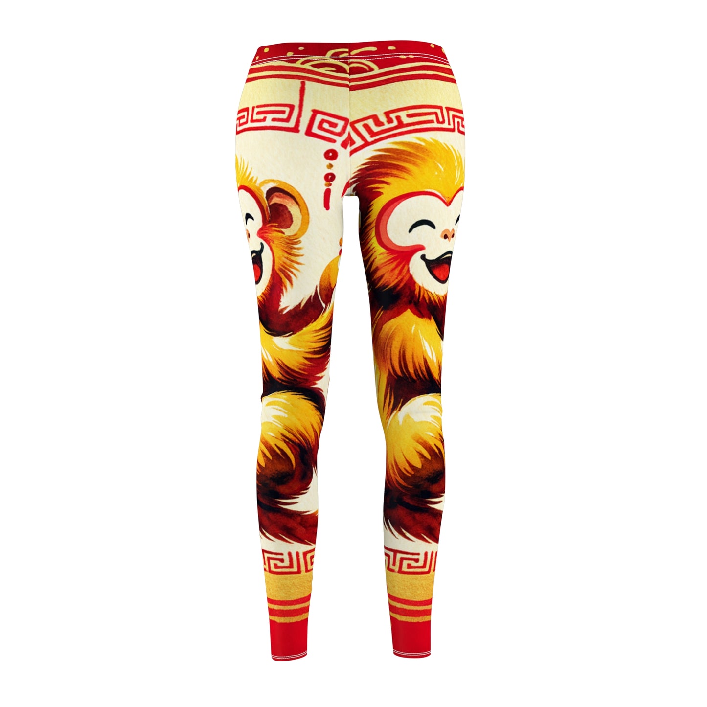 "Golden Simian Serenity in Scarlet Radiance" - Casual Leggings