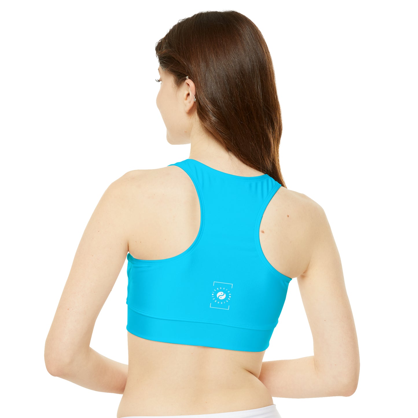 #04D9FF  Neon Blue - High Neck Crop Top