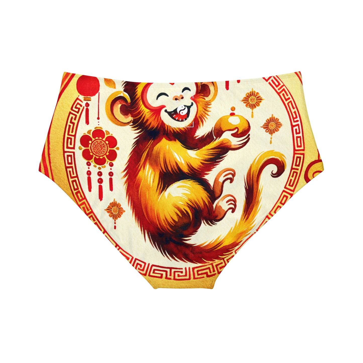 "Golden Simian Serenity in Scarlet Radiance" - High Waisted Bikini Bottom