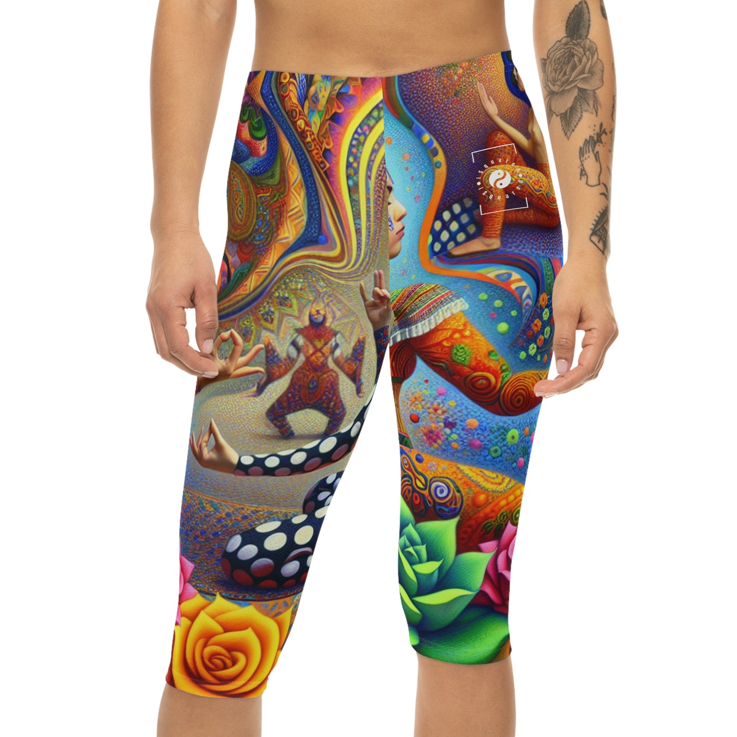 "Kahlo-Kusama Blossom Asanas: A Surreal Yoga Symphony" - Capri Shorts