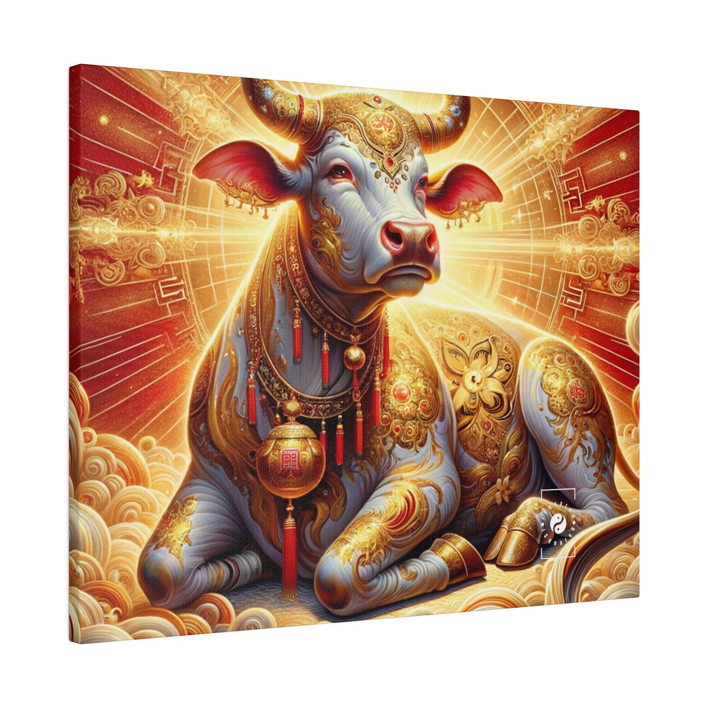 "Golden Euphoria: A Dance of the Divine Bovine" - Art Print Canvas