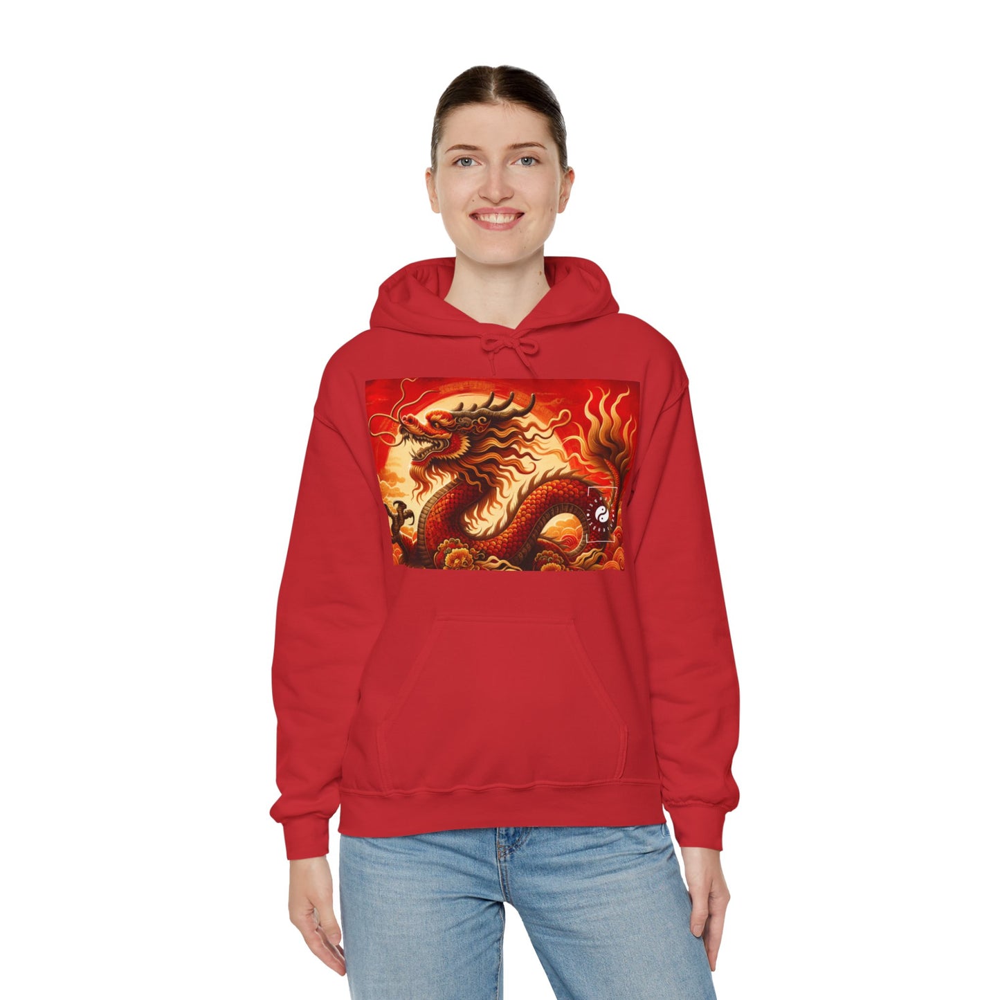 "Golden Dragon Dance in the Crimson Twilight" - Hoodie