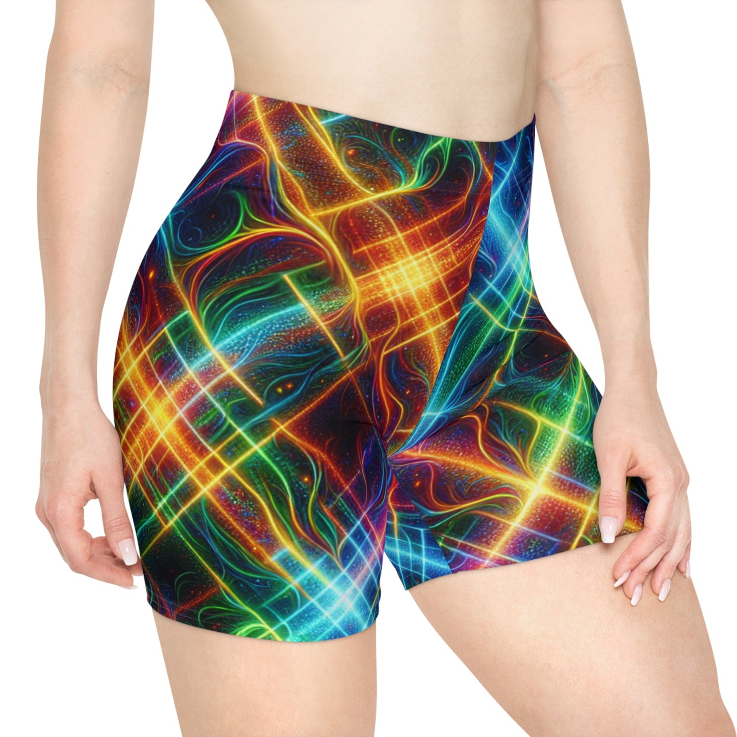 "Neon Plaid Luminosity Matrix" - Hot Yoga Short