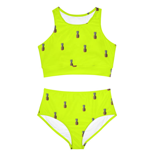 #D7FF11 Jaune vif + Ananas - Ensemble bikini yoga chaud