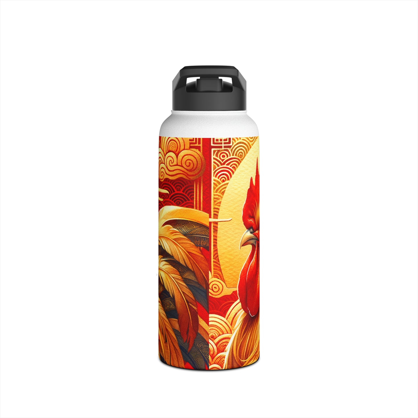 "Crimson Dawn: The Golden Rooster's Rebirth" - Water Bottle