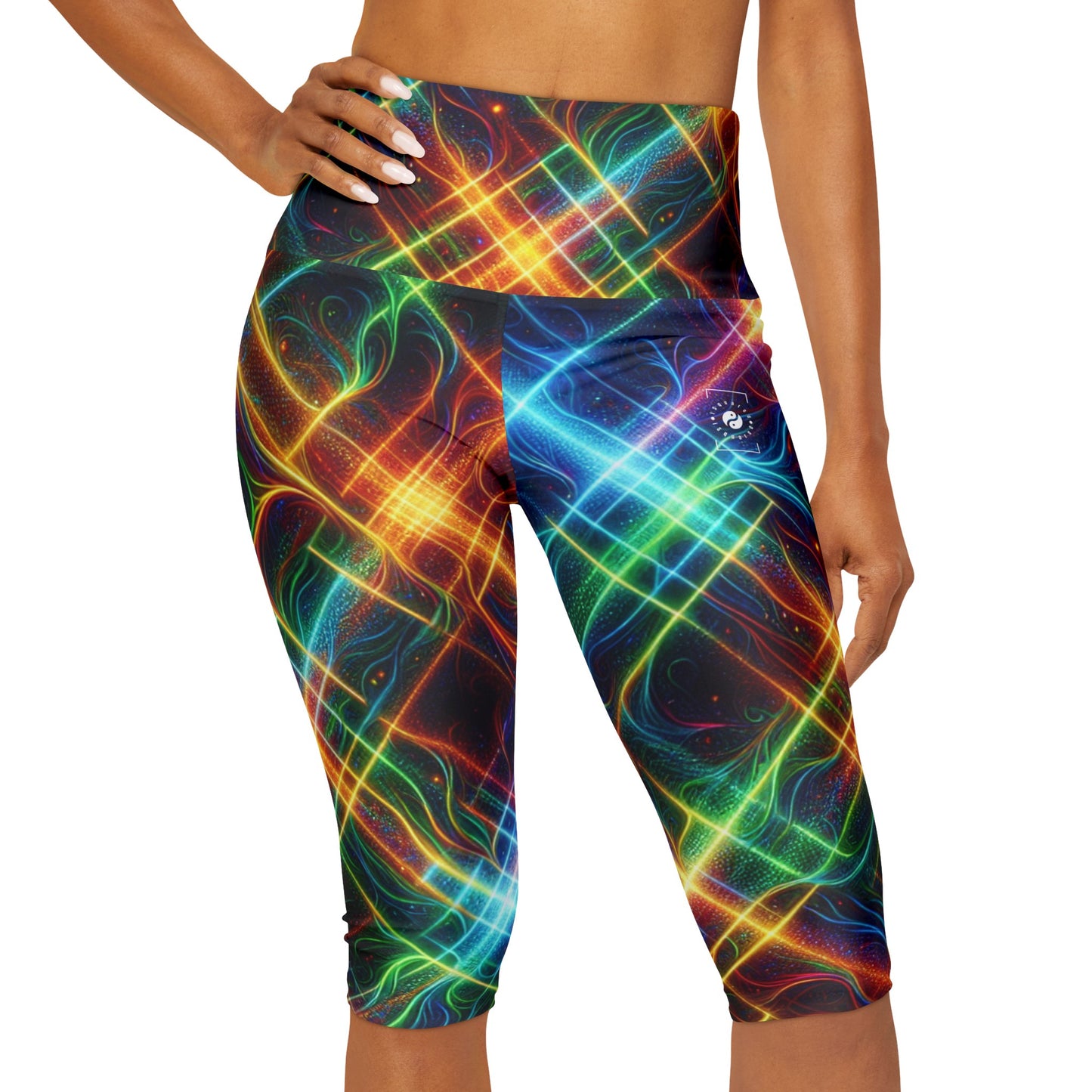 "Neon Plaid Luminosity Matrix" - High Waisted Capri Leggings