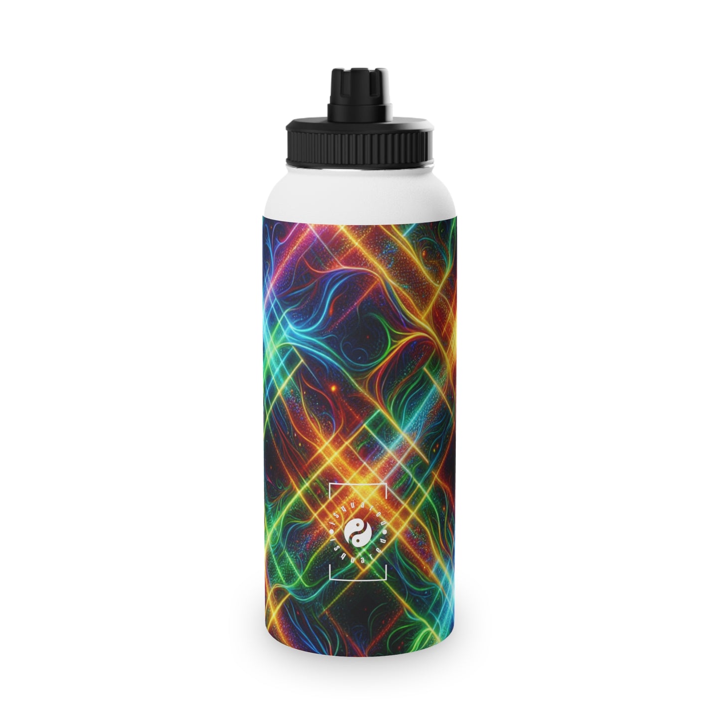 "Neon Plaid Luminosity Matrix" - Sports Water Bottle