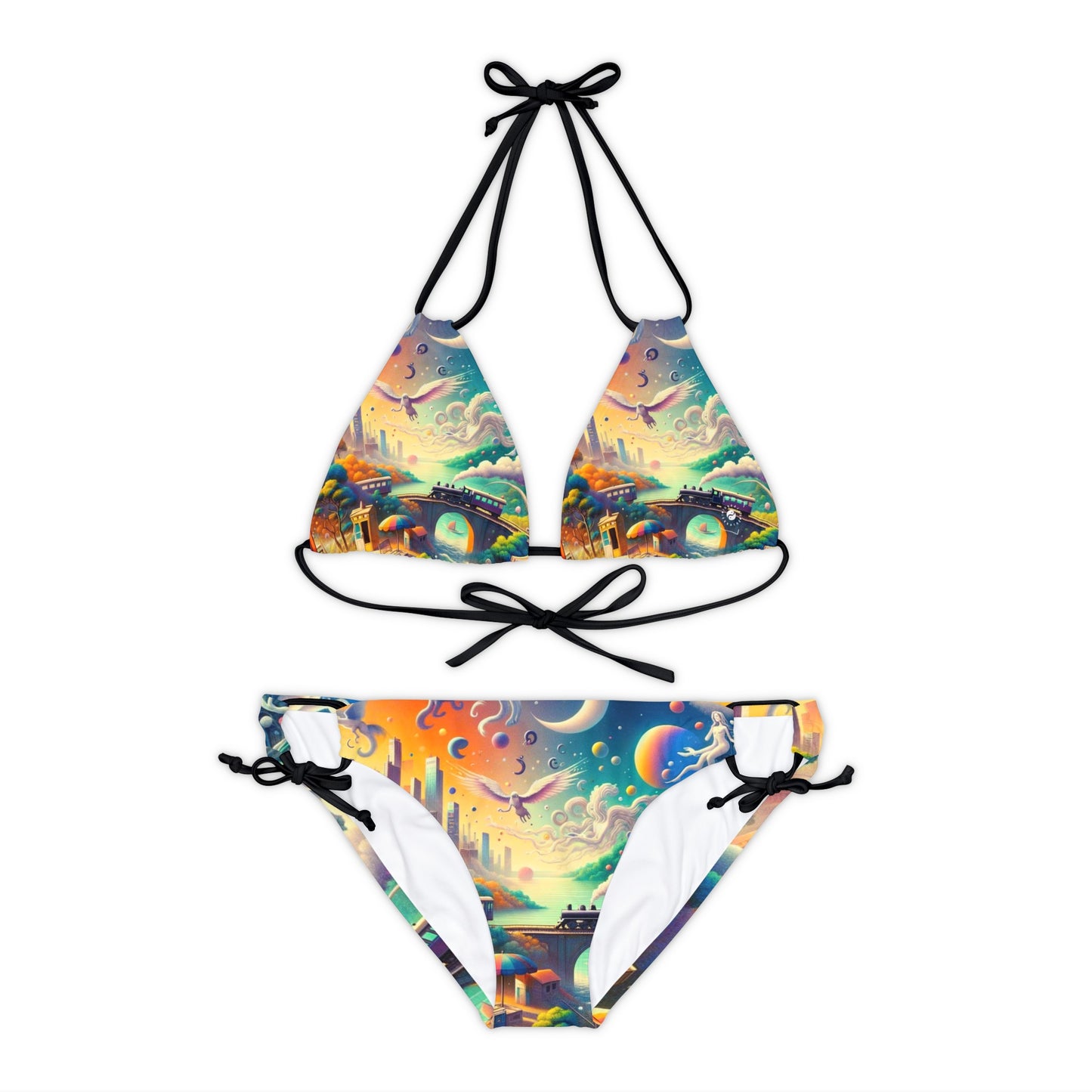 "Mirrors of Metaphor: A Murakami Odyssey" - Lace-up Bikini Set