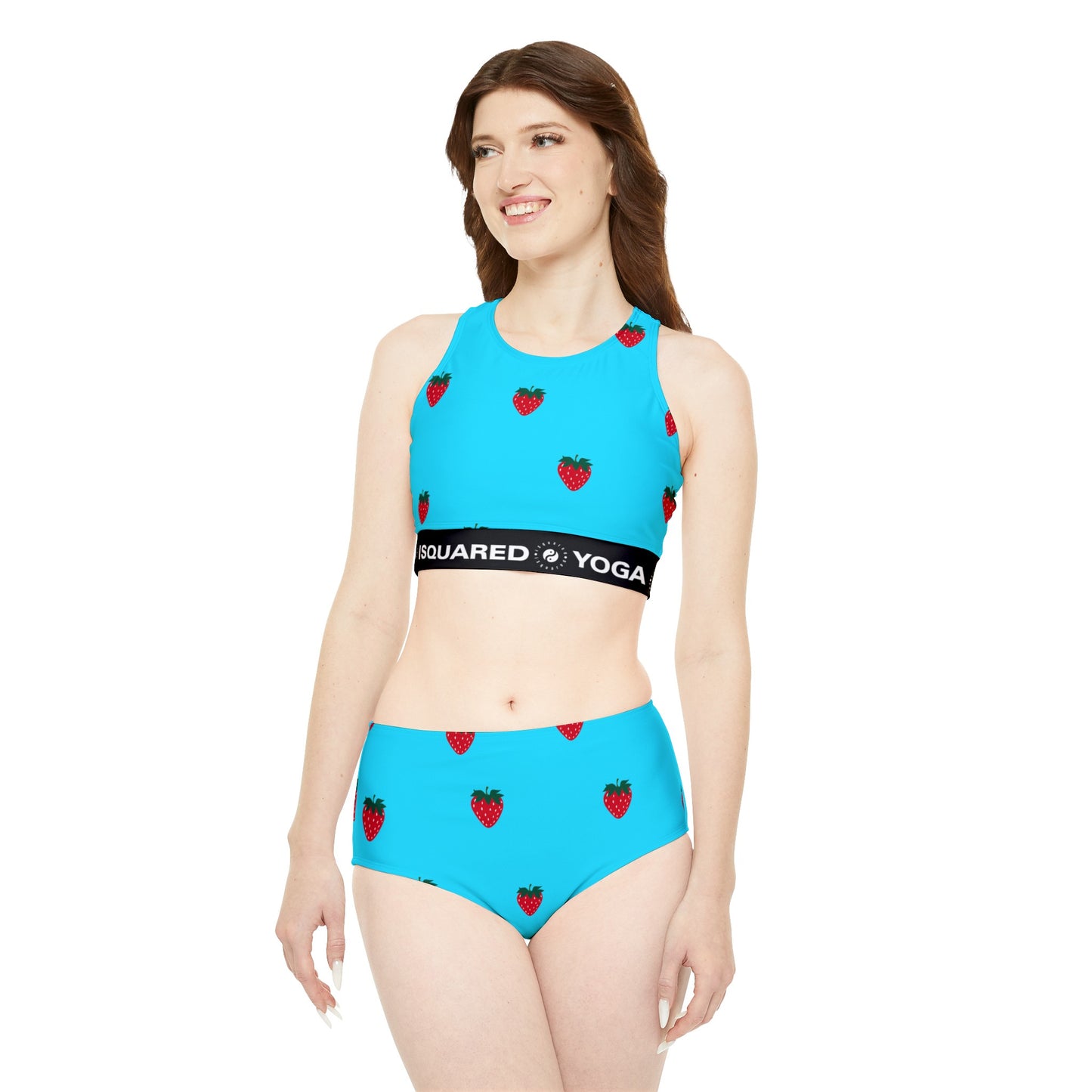 #22DEFF Light Blue + Strawberry - Hot Yoga Bikini Set