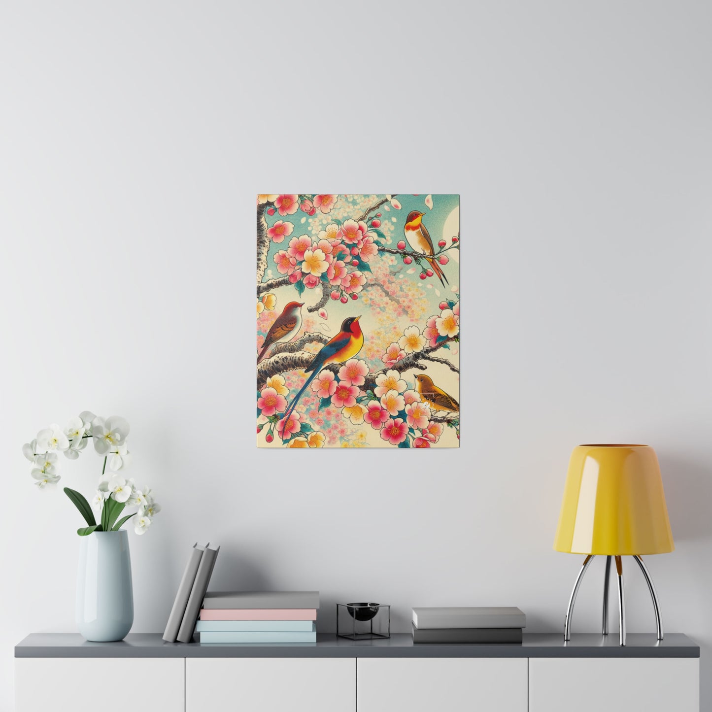 "Verdant Whispers: Sakura Chirping" - Art Print Canvas