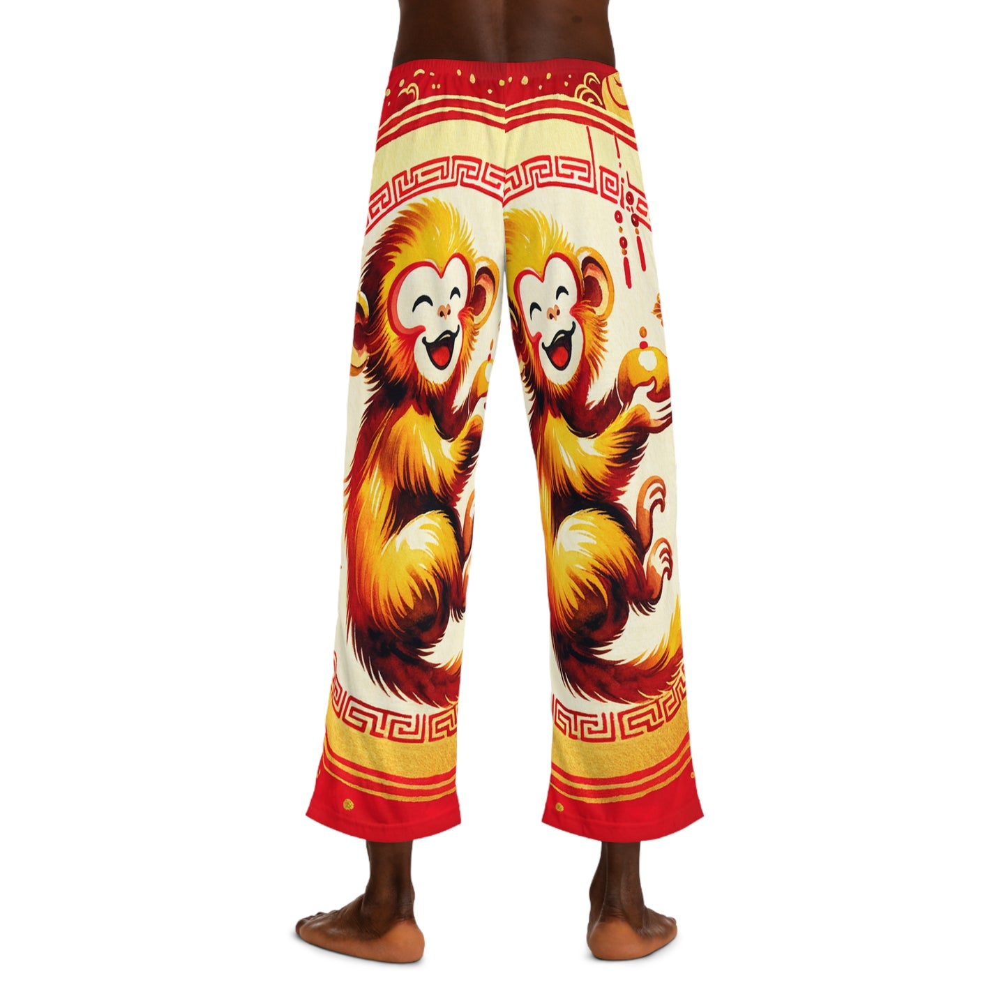 "Golden Simian Serenity in Scarlet Radiance" - men's Lounge Pants