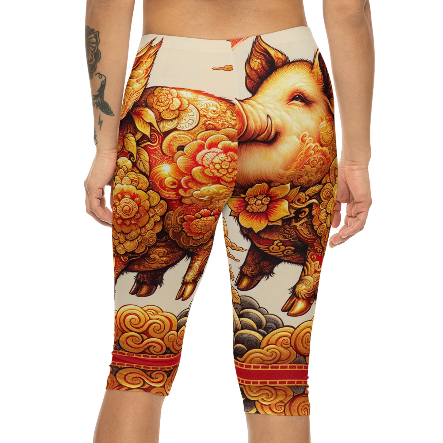 "Golden Prosperity: The Divine Boar Celebration" - Capri Shorts