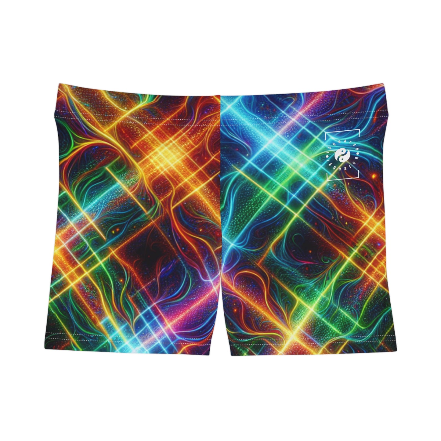 "Neon Plaid Luminosity Matrix" - Mini Hot Yoga Short