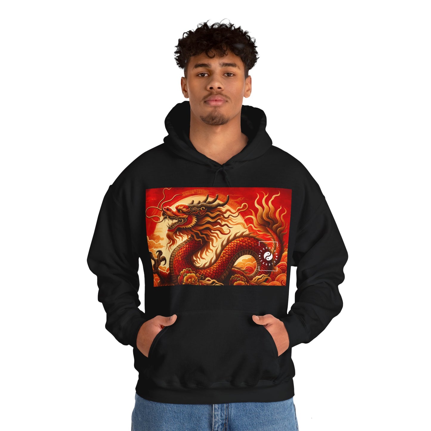 "Golden Dragon Dance in the Crimson Twilight" - Hoodie