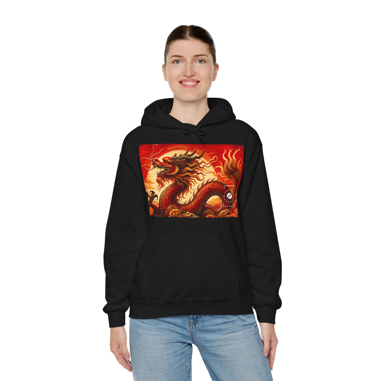 "Golden Dragon Dance in the Crimson Twilight" - Hoodie