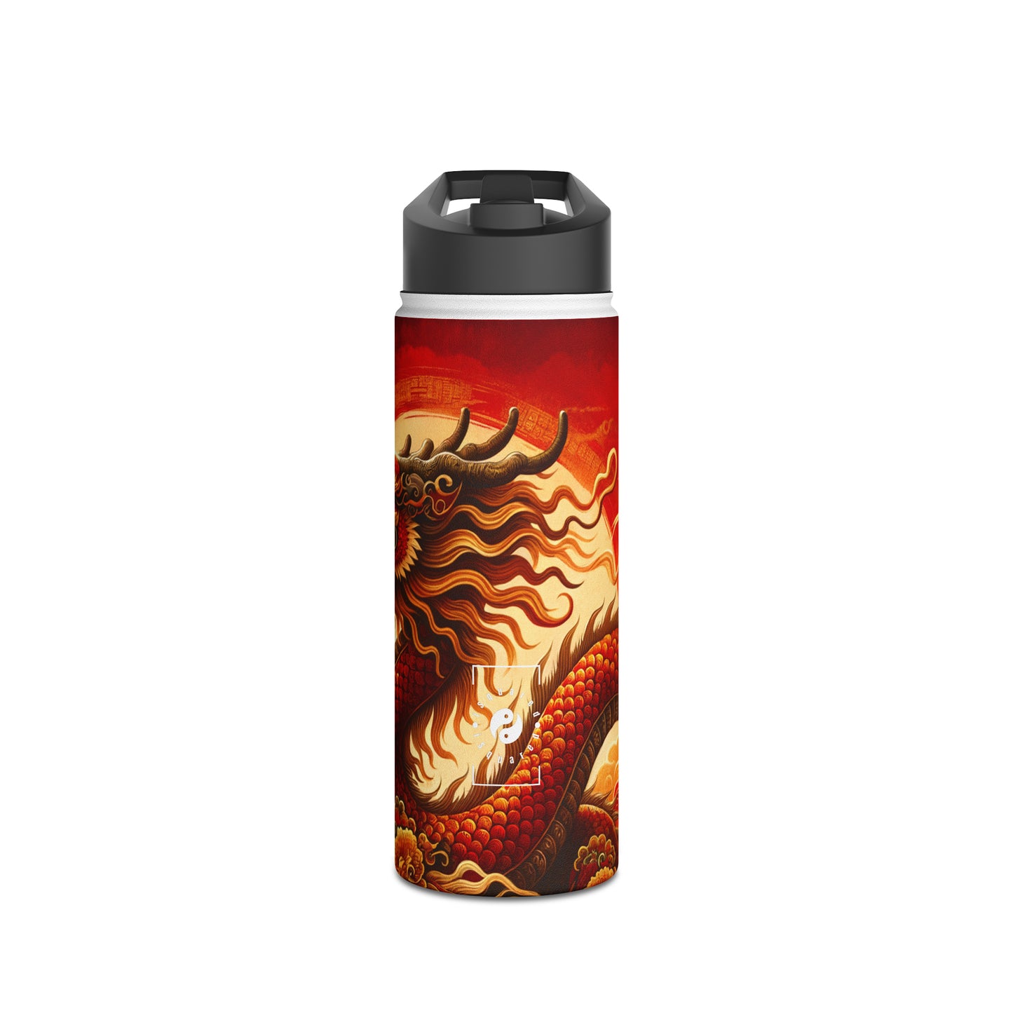 "Golden Dragon Dance in the Crimson Twilight" - Water Bottle