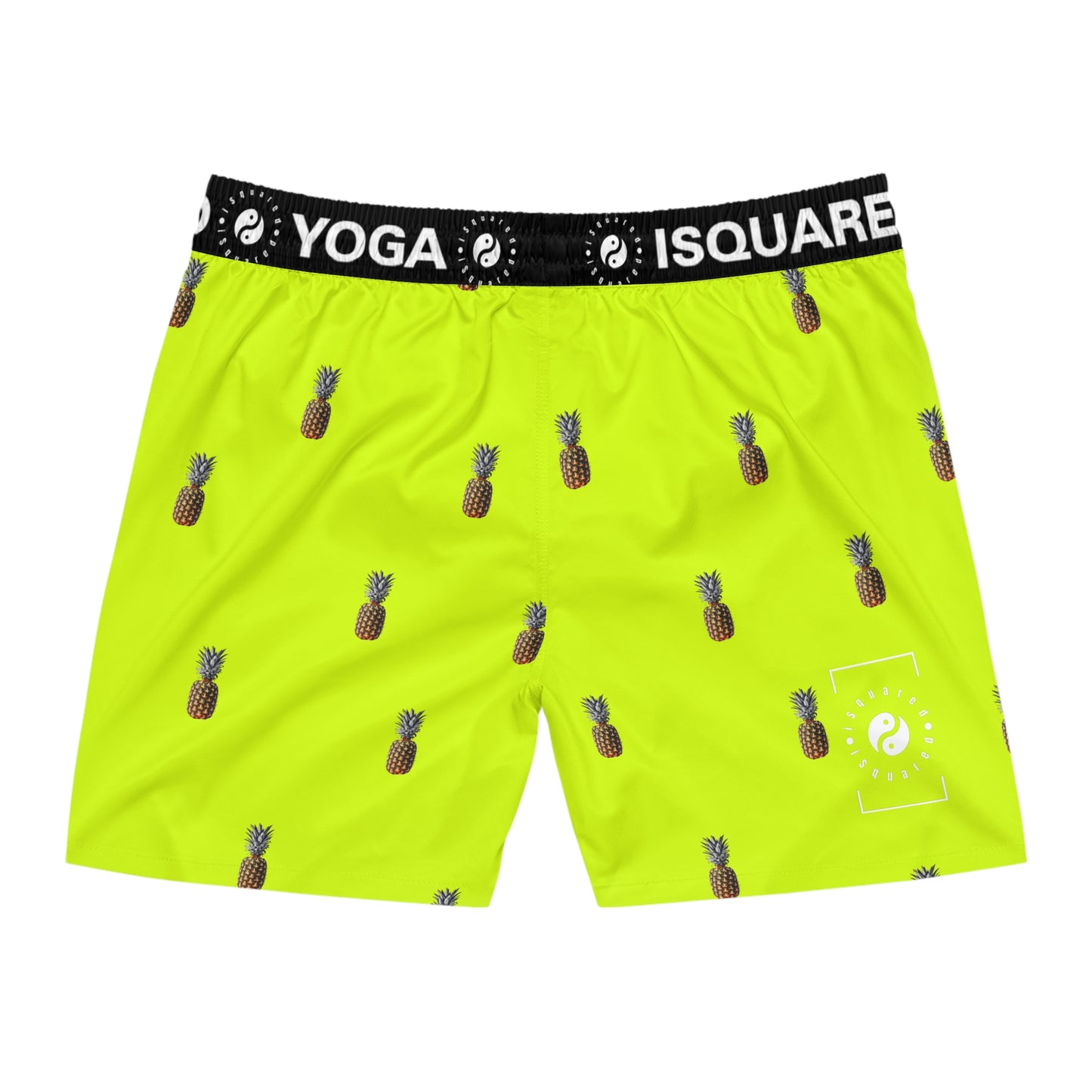 #D7FF11 Sharp Yellow + Pineapple - Swim Shorts (Mid-Length) for Men