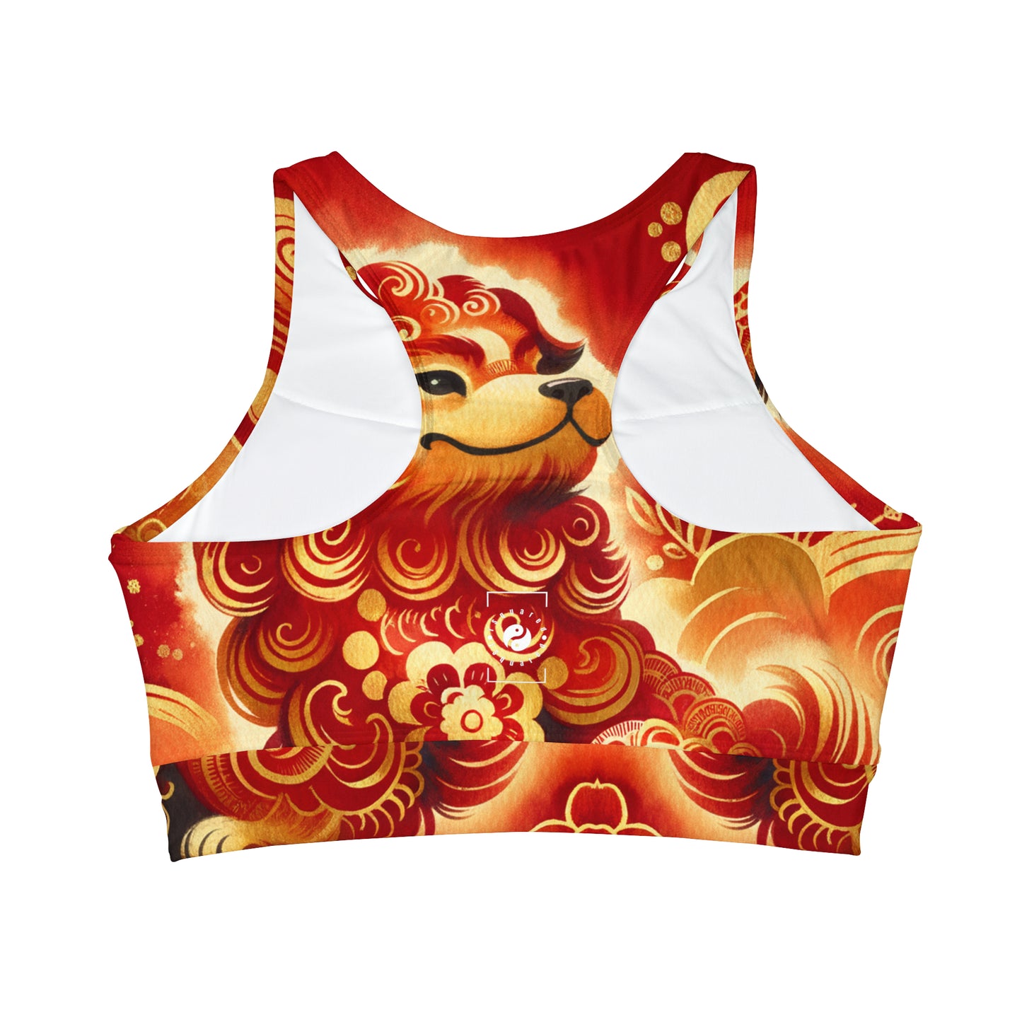 "Golden Canine Emissary on Crimson Tide: A Chinese New Year Odyssey" - High Neck Crop Top