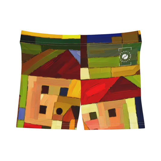 "Earthen Adobes in Hues of Hundertwasser" - Mini Hot Yoga Short