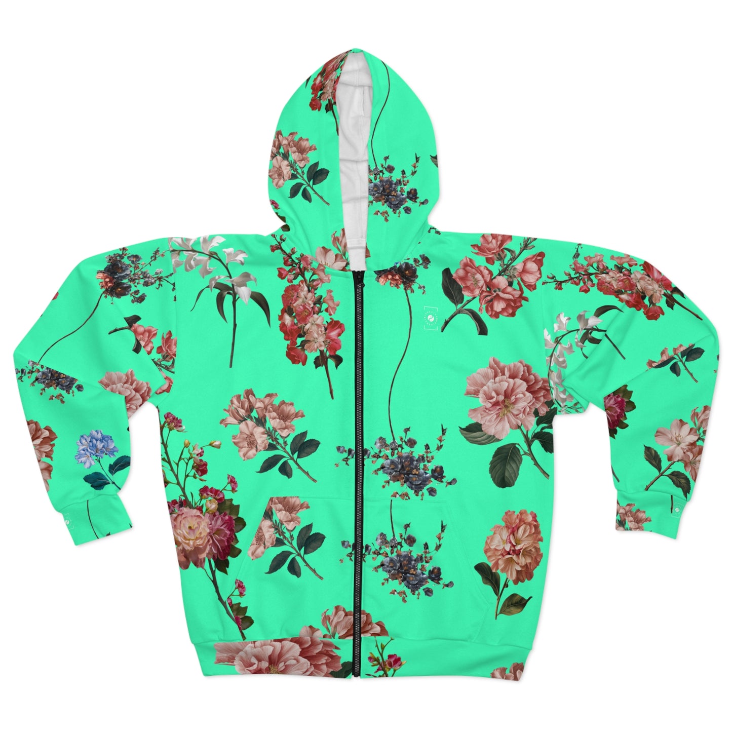 Botanicals on Turquoise - Zip Hoodie