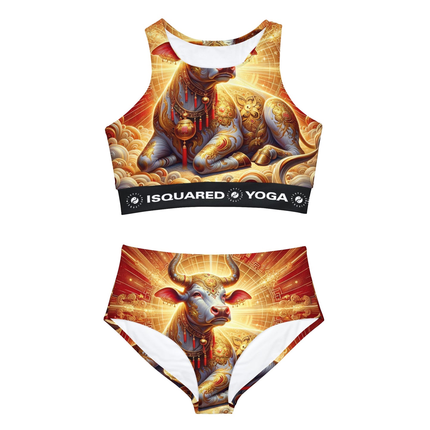 "Golden Euphoria: A Dance of the Divine Bovine" - Hot Yoga Bikini Set