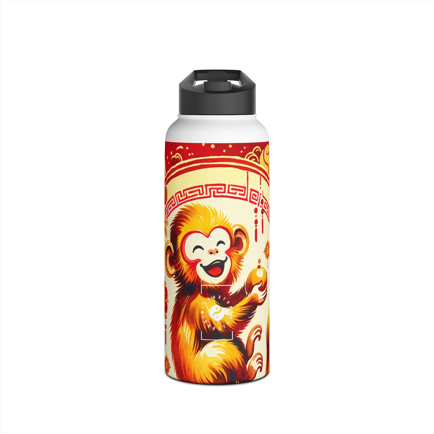 "Golden Simian Serenity in Scarlet Radiance" - Water Bottle