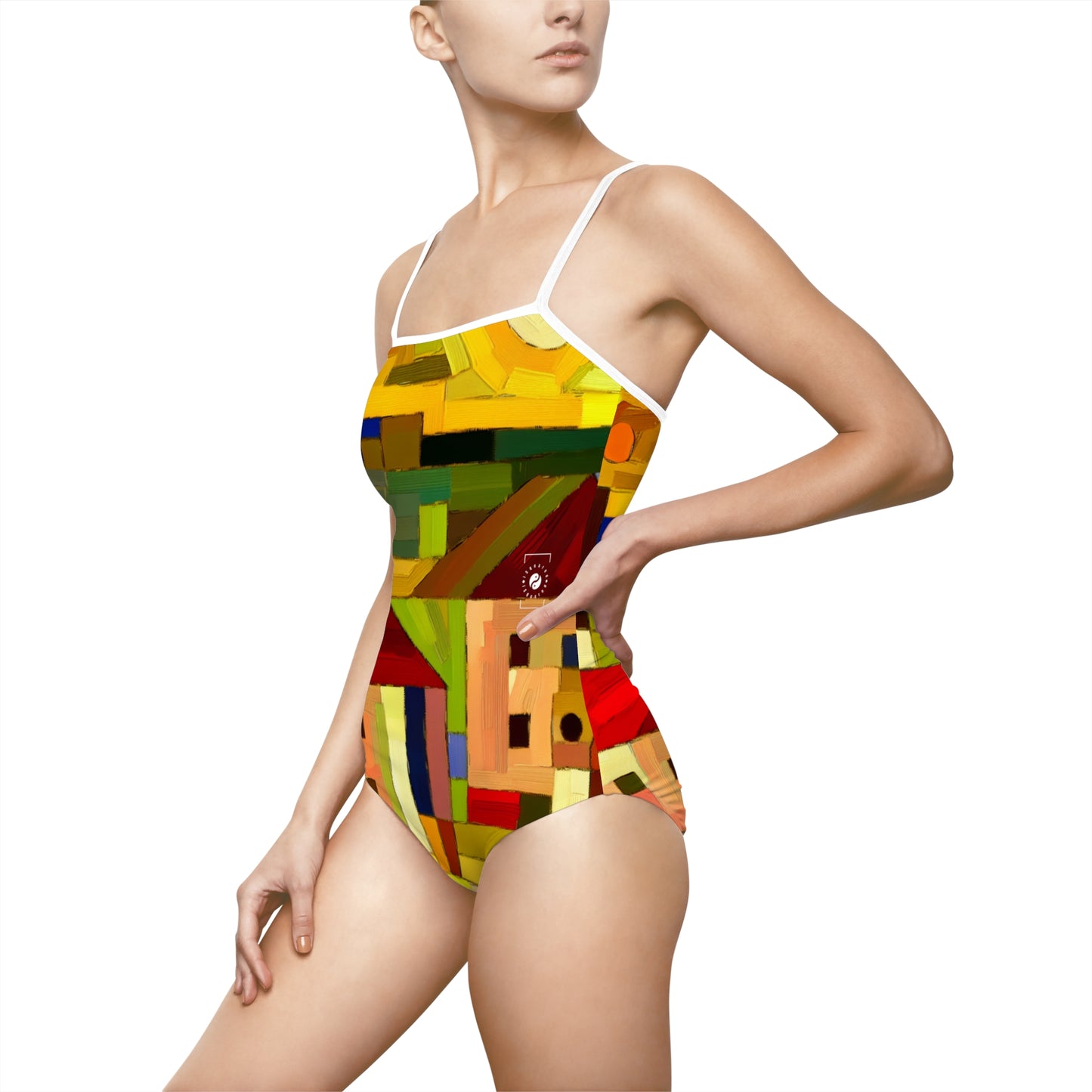 "Earthen Adobes in Hues of Hundertwasser" - Openback Swimsuit