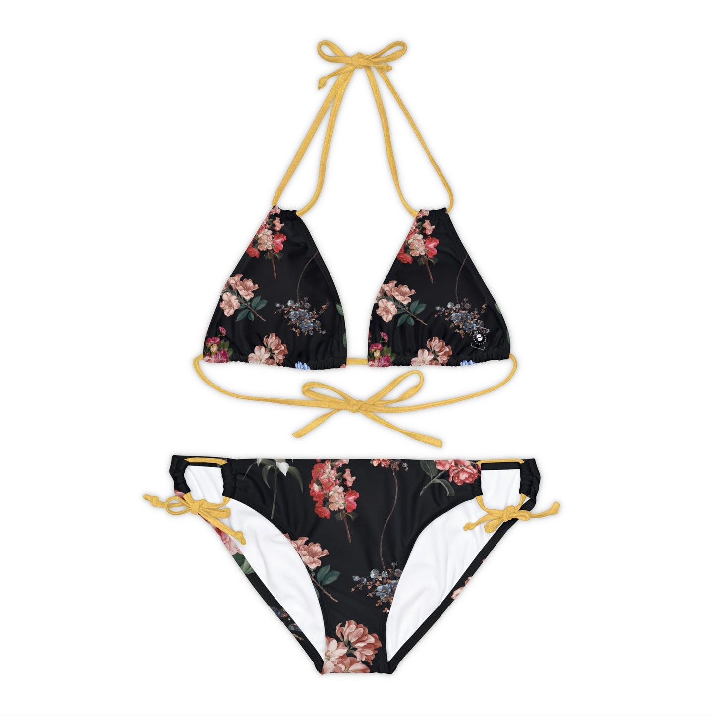 Botanicals on Black - Ensemble bikini à lacets