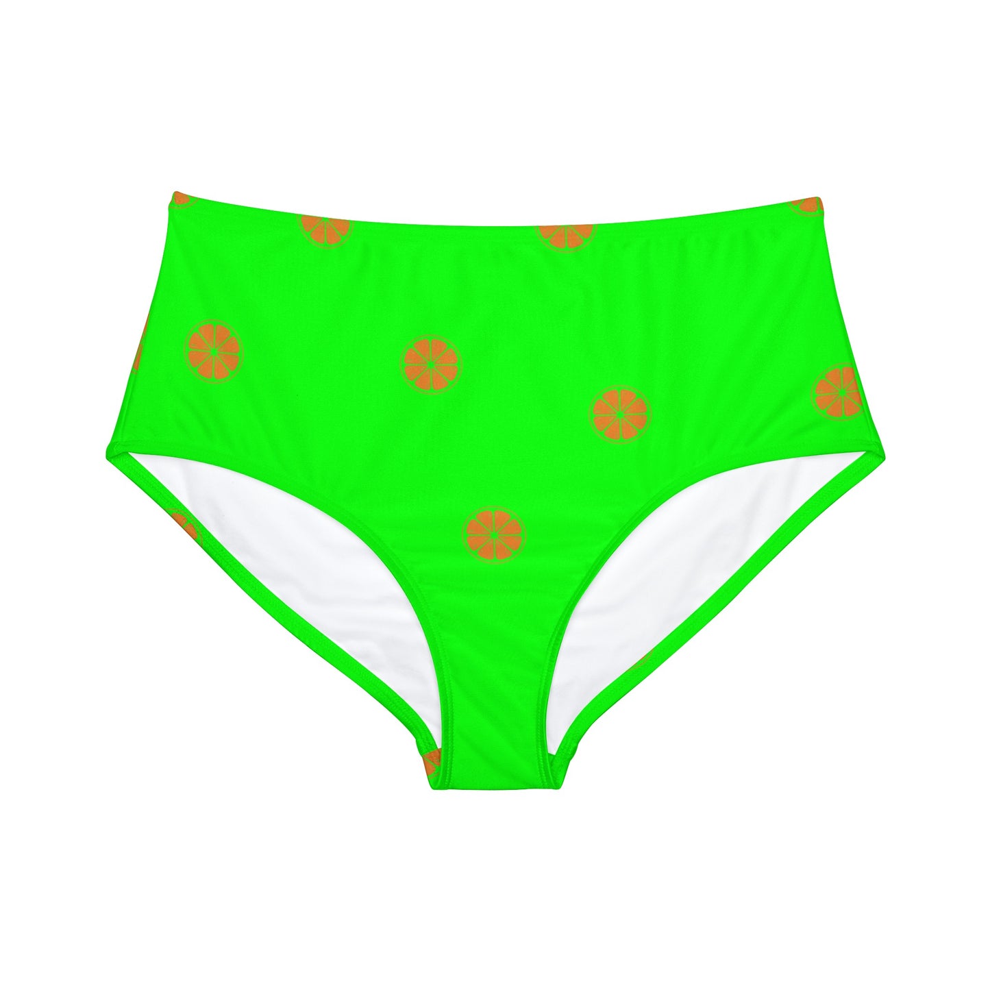 #05FD00 Lime Green + Mandarin - High Waisted Bikini Bottom