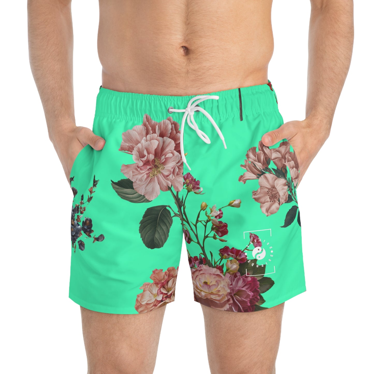 Botanicals on Turquoise - Swim Trunks for Men