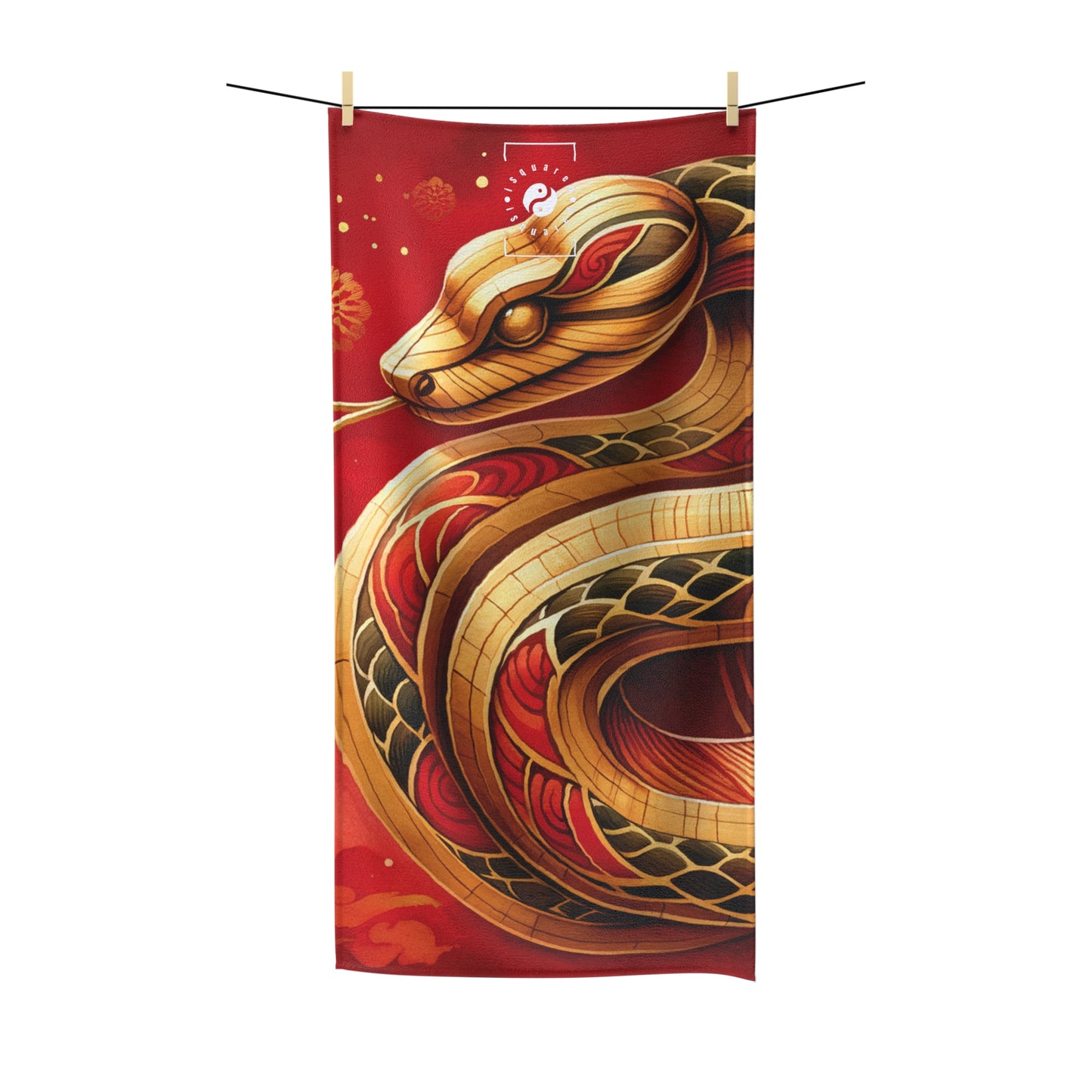 "Crimson Serenity: The Golden Snake" - All Purpose Yoga Towel